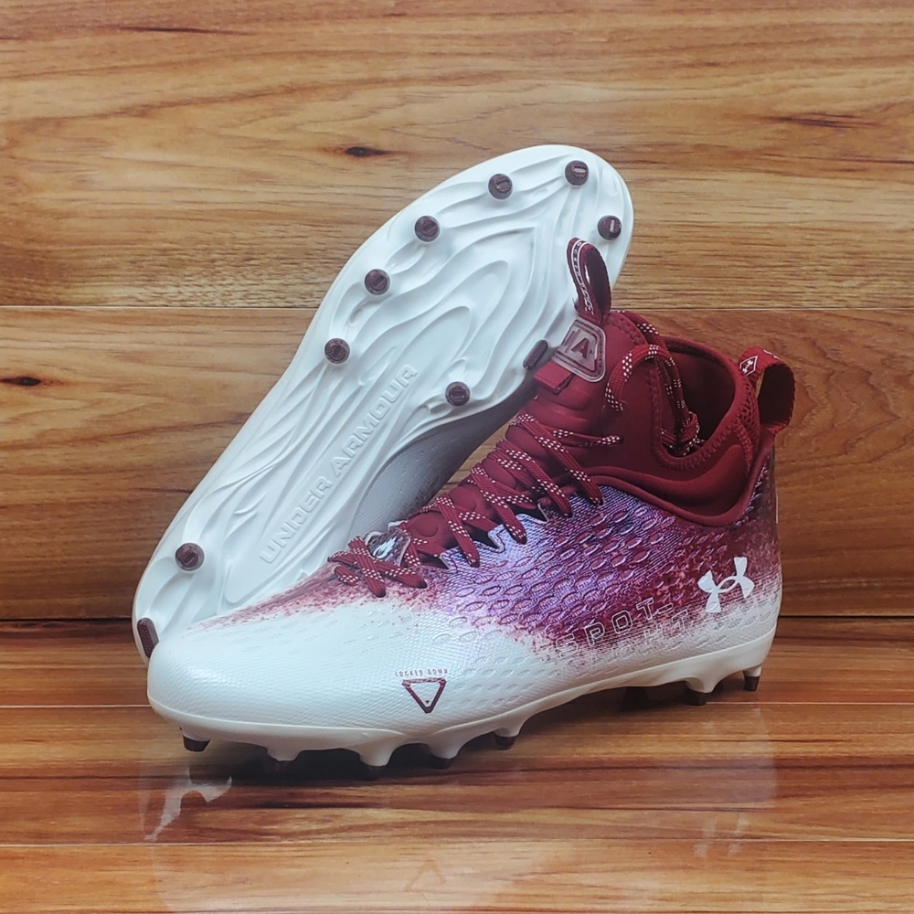 Under Armour Spotlight Lux MC 4D White/Red Football Size 9.5 & 10.5 3026410-104